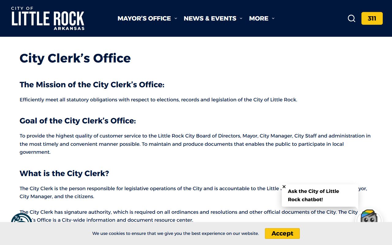 Little Rock City Clerk's office - official city records and civil documents