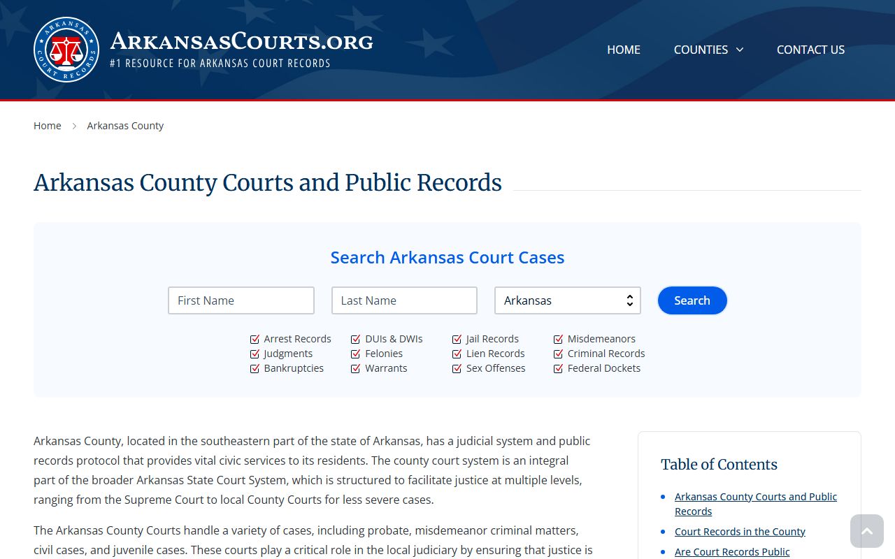 Arkansas County court system civil court records online search