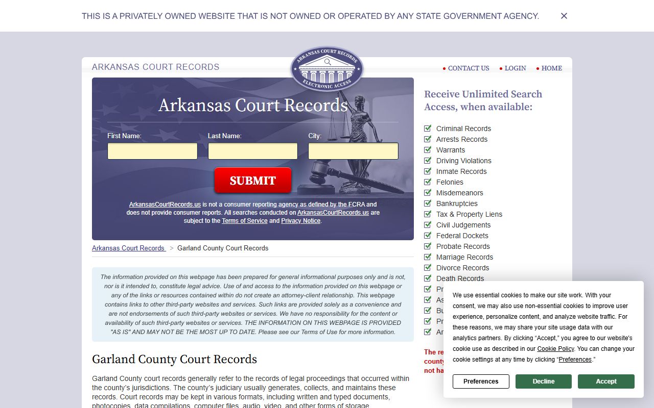 Garland County civil court records statewide ARCourts search