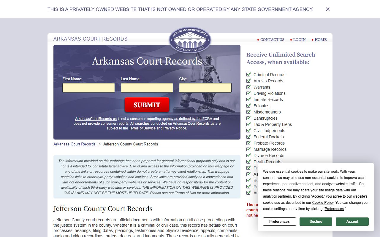 Jefferson County civil court records Pine Bluff Arkansas circuit clerk