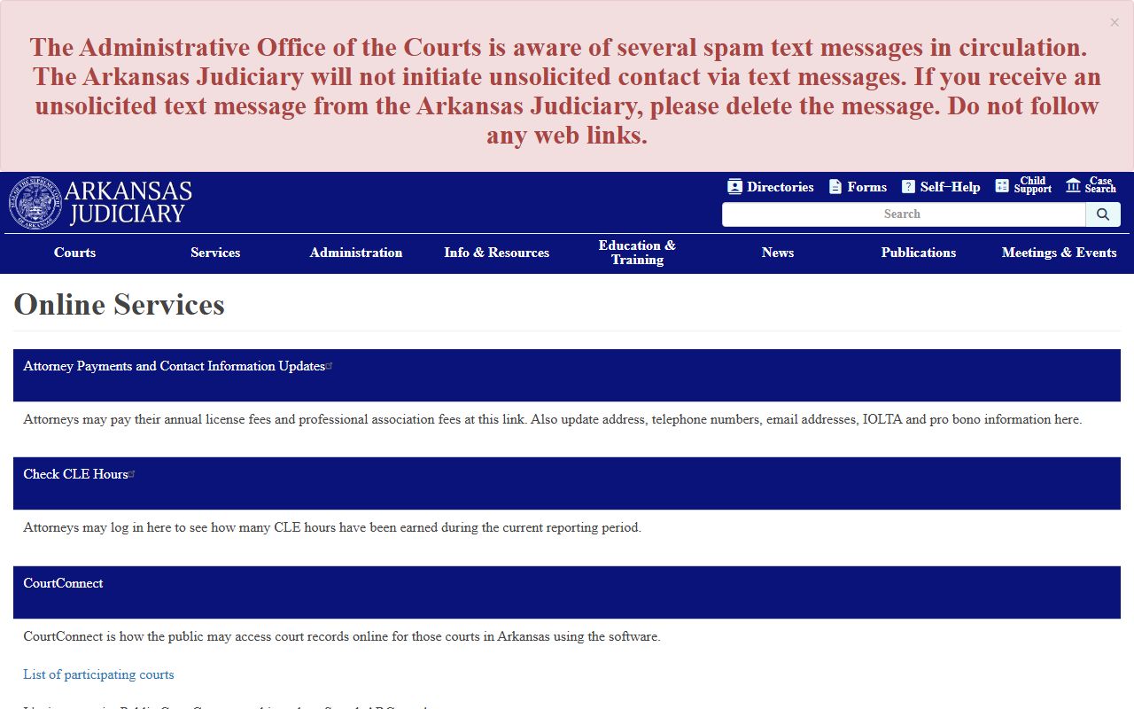 Arkansas Judiciary online services civil court records access