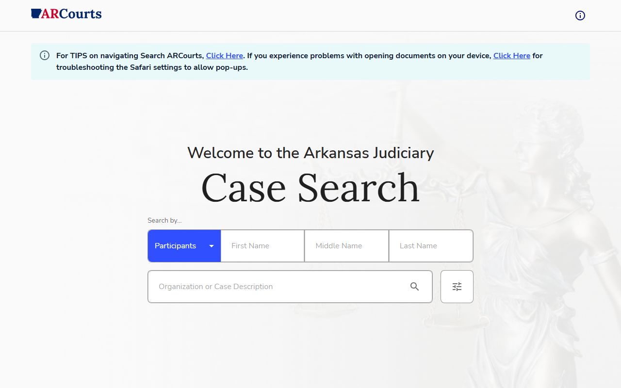Search ARCourts portal Arkansas civil court records