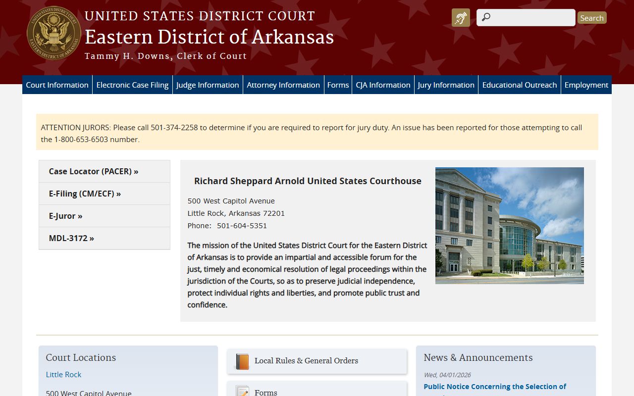 U.S. District Court Eastern District Arkansas civil court records